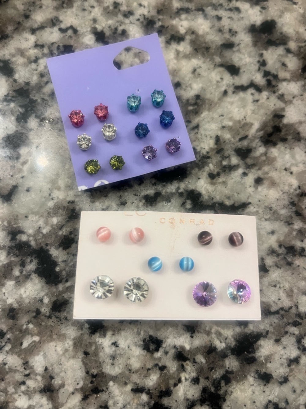 Mixed Color Stud Earring Set - Multi-Color Crystal and Cat's Eye Studs